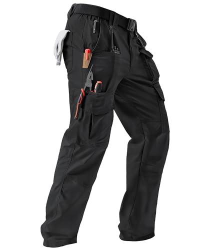 Men's Tactical Cargo Pants Ripstop Work Pants 10 Pockets - 32W x 30L Black