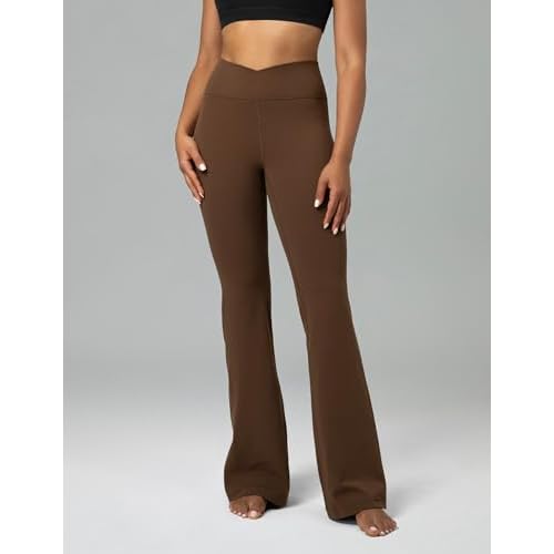 Colorfulkoala Women's Dreamlux Crossover Flare Leggings High Waisted Tummy Control Wide Leg Yoga Pants 29.5" / 31.5" Inseam