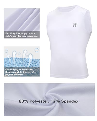 Kids Athletic Sleeveless Compression Shirt 3 Pack - X-Large White
