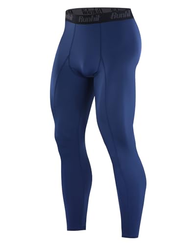 Men's Compression Pants Running Tights Workout Leggings Athletic Base Layer Navy Blue Large