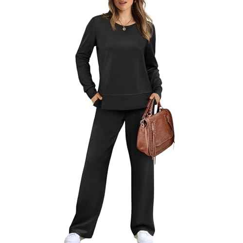 WIHOLL Women's 2 Piece Lounge Sets Sweatshirt Casual Travel Outfits Fashion Wide Leg Tracksuit Cozy Sweatsuits