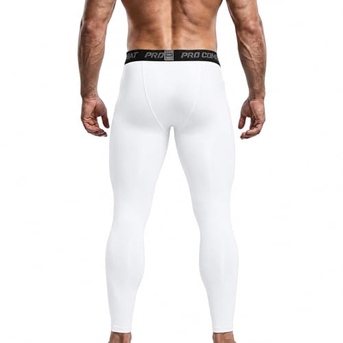 Men's Compression Pants Athletic Tight Leggings Base Layer for Running Workout Yoga White Medium