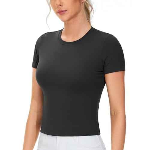 THE GYM PEOPLE Women's Workout Tops Short Sleeve Slim Fit Breathable Athletic Yoga Running Casual Basic Tee Shirts
