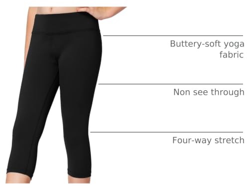Kids Girls Leggings with Hidden Pocket - Dance Yoga Athletic Pants 10-11 Years / A4 Capri Black