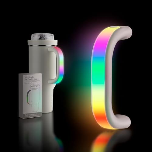 LED Light-up Tumbler Handle with Stanley 40oz/30oz, 6 Colors 10 Modes Stanley Cup Handle Accessories,USB Rechargeable Cup Handle with Comfortable Grip, Party Gym Camping Rose Quartz