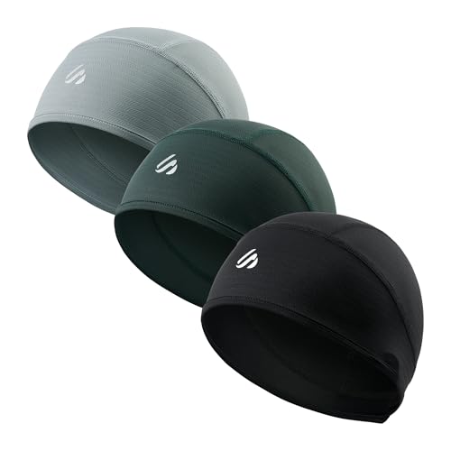 3-Pack Breathable Skull Cap Helmet Liners for Men Women - Grey, Green, Black