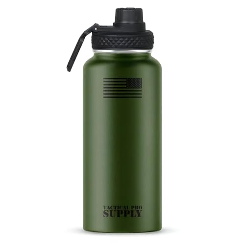 Green Patriotic Water Bottle 32 oz Stainless Steel Double Wall Insulated
