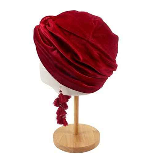 Women Turban,Cozy Polyester Velvet Turban Hats,Indian Turbans Hats Head Wraps Beanie,African Cap for Women