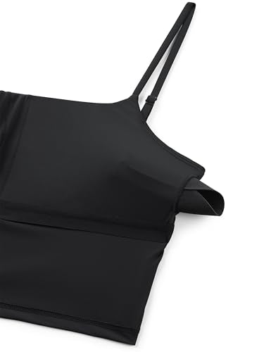 Women's Medium Black Cami Strap Longline Bikini Top - Quick Dry, Supportive