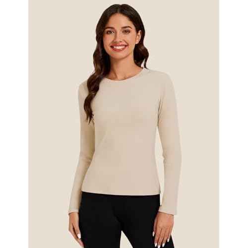 Tournesol Women's Micro Fleece Lined Thermal Tops Long Sleeve Crew Neck Underwear Top Warm Ribbed Undershirt Cold Weather