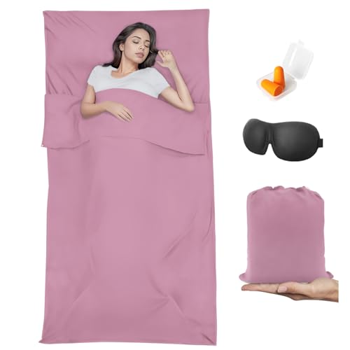 Lightweight Travel Sleeping Bag Liner - Single Dark Pink for Camping & Backpacking