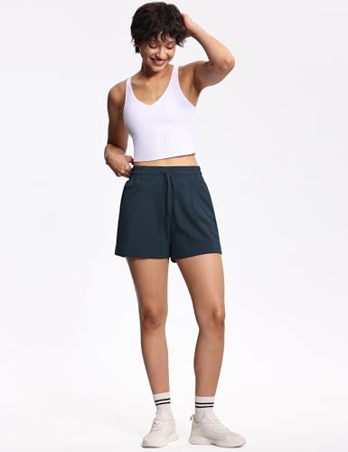 Women's Drawstring Sweat Shorts High Waisted Summer Workout Lounge Pants Navy Blue Medium