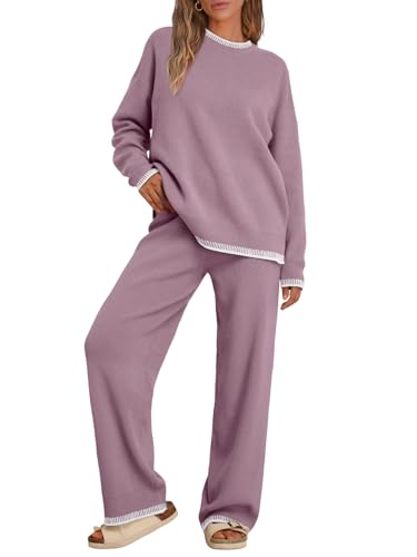 LILLUSORY Women's 2-Piece Fall Knit Sweater Lounge Set - Medium Dusty Mauve