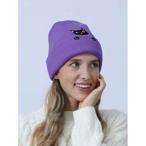 Cat Beanie Cute Lover Gifts Animal Knitted Hats for Cat Mom Women Funny Stuff Accessories Decor