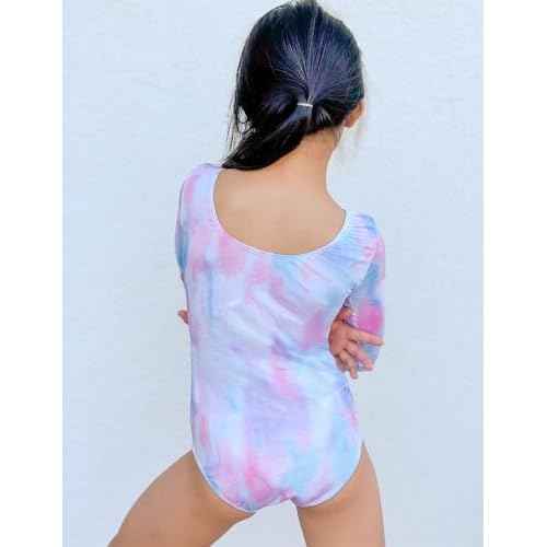 Domusgo Girls Gymnastics Leotards Long Sleeve Bodysuits Shiny Colorful One Piece Tumbling Outfits