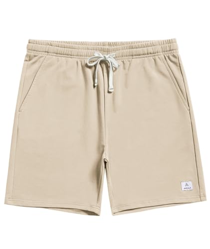 Mens Cotton Sweat Shorts Lounge Casual 7 Inch - XX-Large Beige Drawstring Elastic Waist