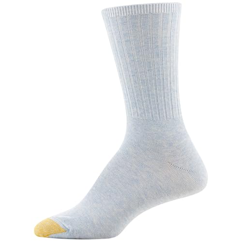 Goldtoe Women's Casual Ribbed Crew Socks - Heather Blue Assorted, Medium