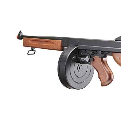 Airsoft Tommy Thompson Submachine Gun WW2 Chicago Typewriter Full Auto Electric SMG AEG with Extra Drum Magazines, Battery and Charger