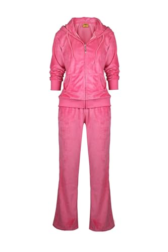 Facitisu Women's Coral Velour 2-Piece Jogger Set Hoodie & Sweatpants Large