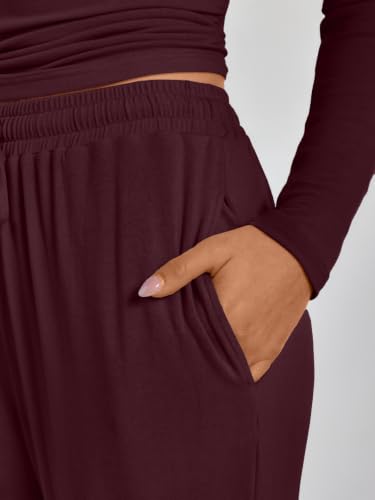 LILLUSORY 2 Piece Lounge Sets for Women - Fall 2026 Sweat Outfit Medium Wine Red