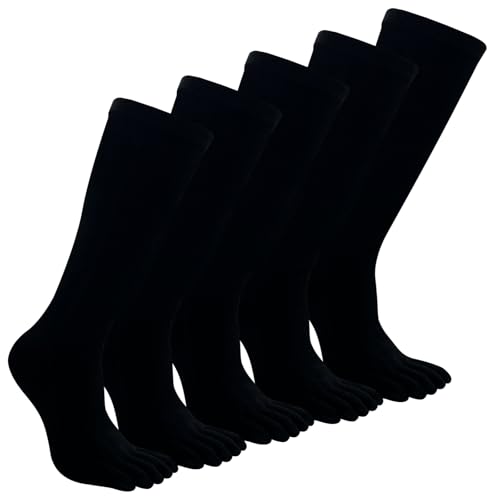 Men Women Cotton Toe Socks 5 Pairs - Athletic Five Finger Socks Black 6-12