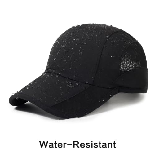Quick Dry Baseball Cap Unstructured Water Resistant Golf Hat - Black