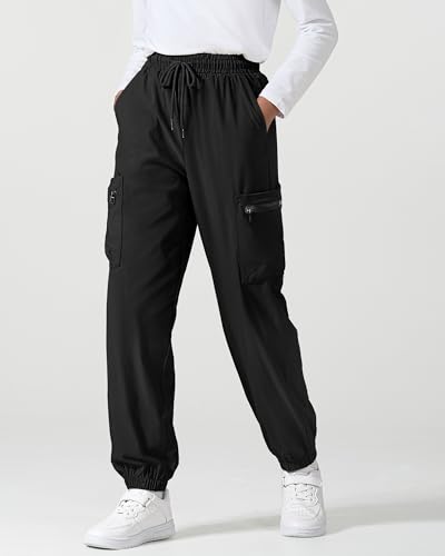 Kids Water-Resistant Cargo Hiking Pants - Black, 13-14 Years
