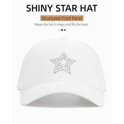 Shiny Rhinestone Baseball Caps for Women Structured Adjustable Trendy Sun Hat Star Golf Dad Hat