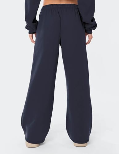Women's Wide Leg Fleece-Lined Sweatpants - Navy Blue, Small