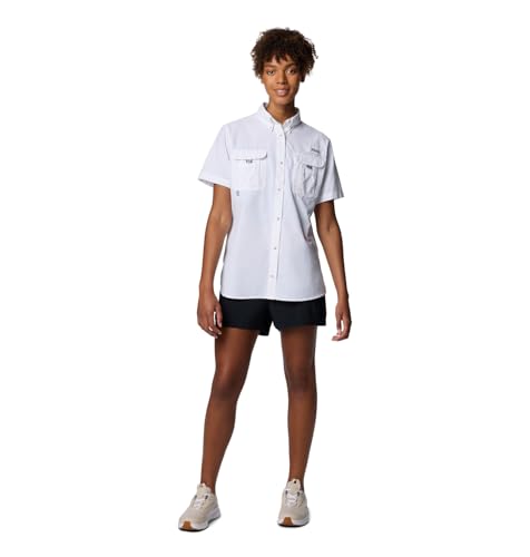 Columbia Women's PFG Bahama II Short Sleeve Fishing Shirt Large White - Sun-Blocking, Quick-Dry Outdoor Top