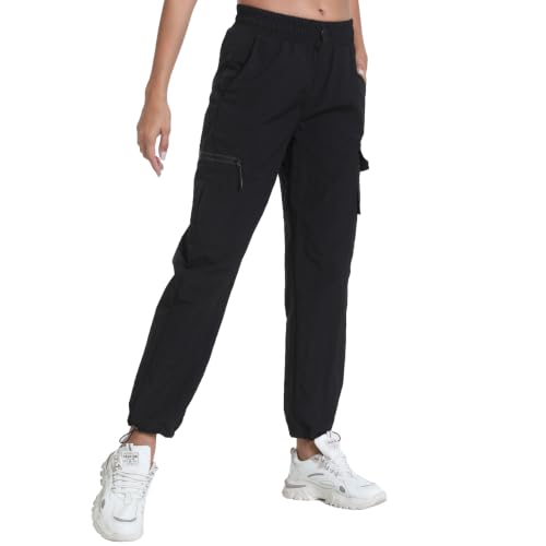 Water-Resistant Women's Hiking Pants with Pockets - Adjustable Leg, X-Large, Dark Black