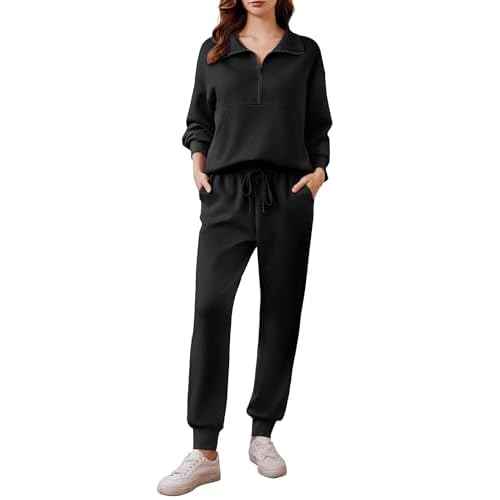 PINSPARK 2 Piece Sets for Women 2025 Fall Travel Outfits Long Sleeve Tracksuit Joggers Sets Half Zip Sweatsuit Matching Set