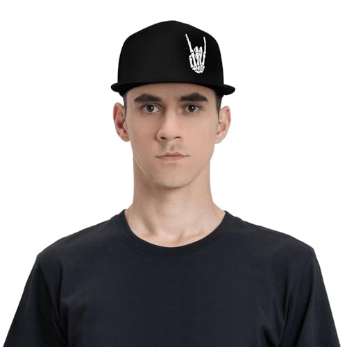 Skeleton Hand Snapback Hat for Men Women, Embroidered Adjustable Cotton Skull Finger Flat Bill Baseball Cap