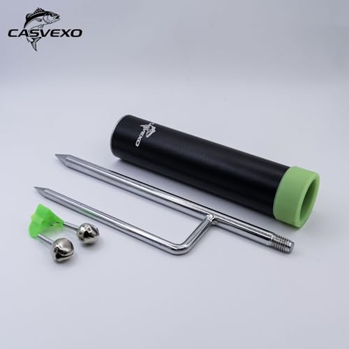 Aluminum Fishing Pole Holders 2 Pack with Alarm Bells, Ground Spike Support for Bank Fishing