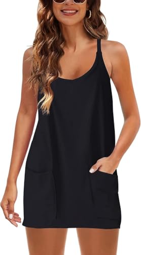 Women's Sleeveless Athletic Hot Shot Mini Dress with Built-In Shorts - Large, Black