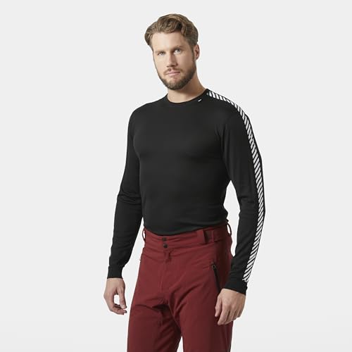Helly Hansen Men's Lifa Stripe Crew Lightweight Breathable Moisture Wicking Thermal Baselayer, 998 Black - Medium