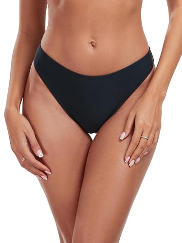 Women's Cheeky Bikini Bottoms - Medium Black
