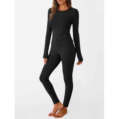 LILLUSORY Womens Long Johns Thermal Underwear Fleece Lined Leggings Warm Pajama Pants Set Shirts Winter Clothes 2025