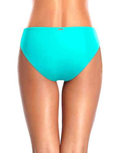 Women's Low Rise Full Coverage Bikini Bottoms - Medium Aqua, Non-Strappy
