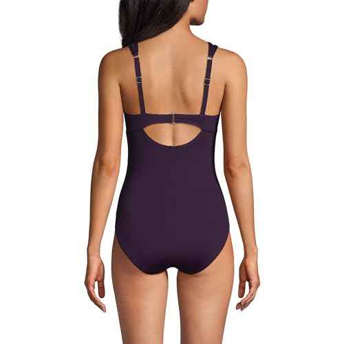 Lands' End Women's Chlorine Resistant Smoothing Control Mesh High Neck One Piece Swimsuit 18 BlackBerry