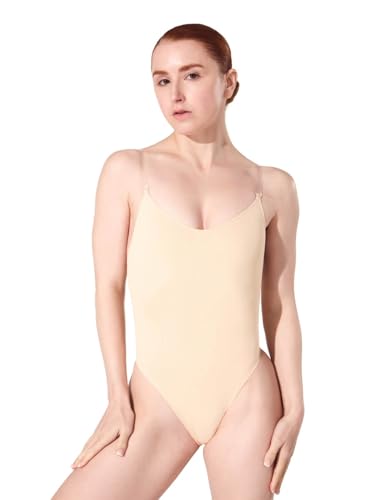Women’s Camisole Leotard with Clear Adjustable Transition Straps - Large/Nude