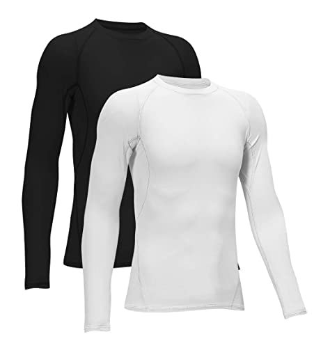 Boys Compression Shirt Long Sleeve Football Undershirt - Large Black White