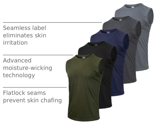 Men's 4X-Large Mesh Athletic Tank Tops Pack - Quick Dry Moisture Wicking Gym Shirts - Dark Green Black Blue Gray