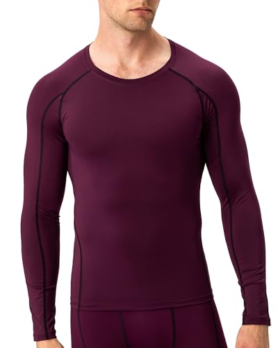 Men's Compression Long Sleeve Athletic Workout T-Shirt - Maroon, Large