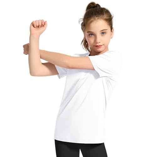 KEREDA Girls Athletic Shirts Quick Dry Short Sleeve Crew Neck T Shirts, Summer UPF 50+ Tee Tops for Teen Girls 3 Pack