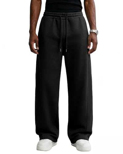 Men's Black Cotton Fleece Baggy Lounge Sweatpants Medium with Pockets