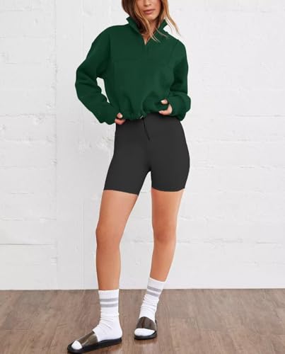 LEEDYA Womens Long Sleeve Half Zip Sweatshirt Oversized Fall Pullover - Medium Dark Green