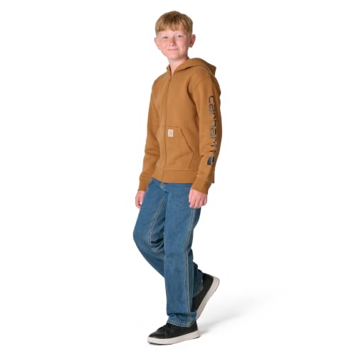Carhartt Kids' CP8675 Long-Sleeve Full-Zip Logo Sweatshirt - Boys, Brown, 5