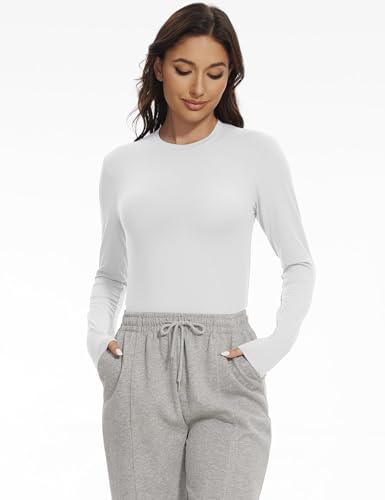 Women’s Long Sleeve Crew Neck Slim Fit Shirt Pack - Medium, Black, White, Heather Grey