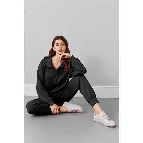 PINSPARK 2 Piece Sets for Women 2025 Fall Travel Outfits Long Sleeve Tracksuit Joggers Sets Half Zip Sweatsuit Matching Set